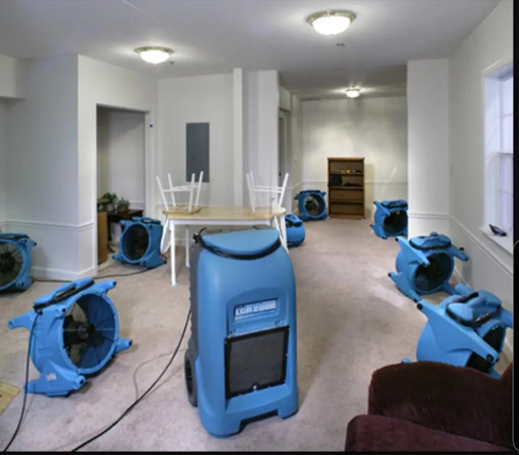 Air movers and dehumidifier setup for Water Damage Restoration in Lower Saucon